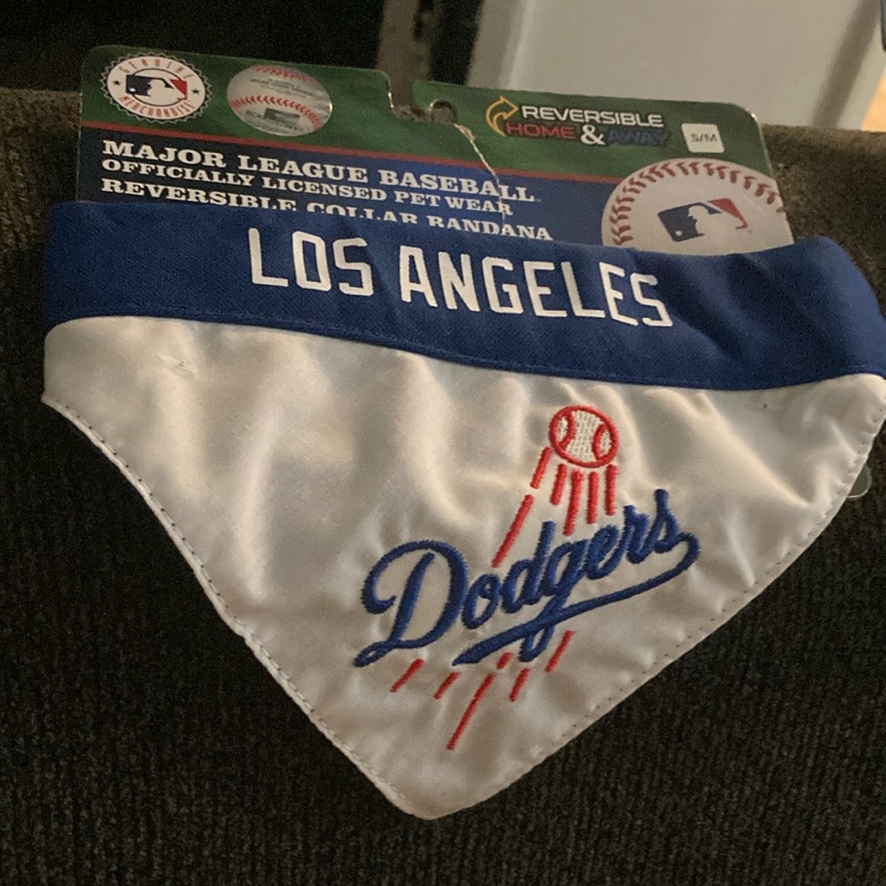 Blue and White Dog Bandana with Dodgers Logo